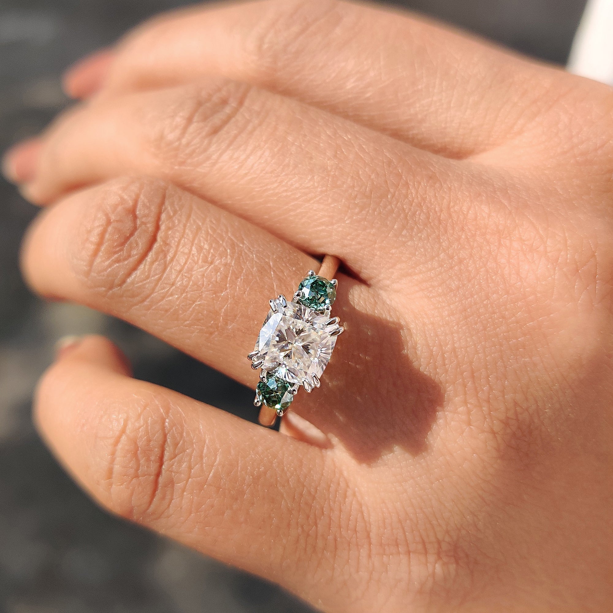 Cushion Cut Moissanite Ring Three Stone Ring