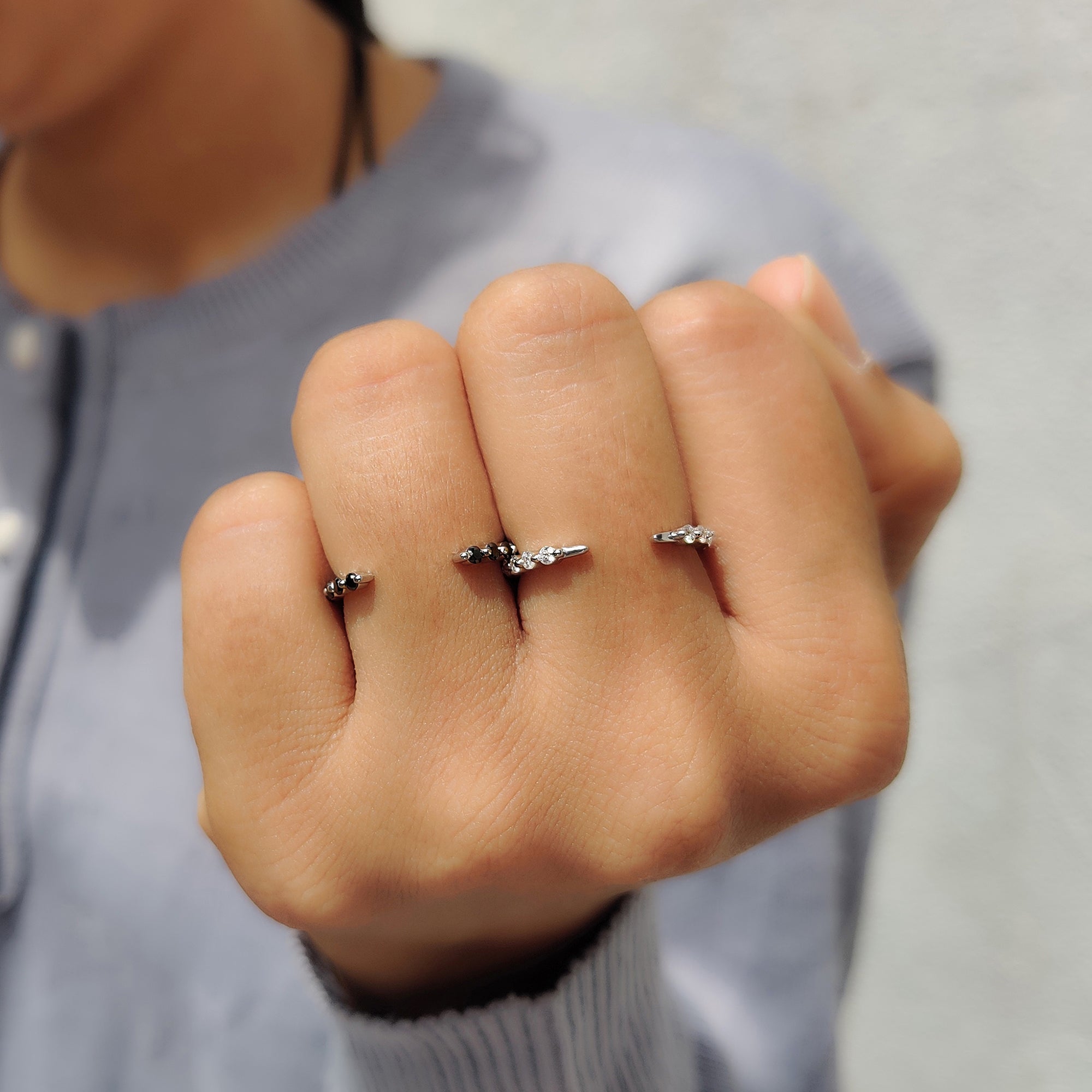 Black Moissanite Wedding Band With Open Gap Look