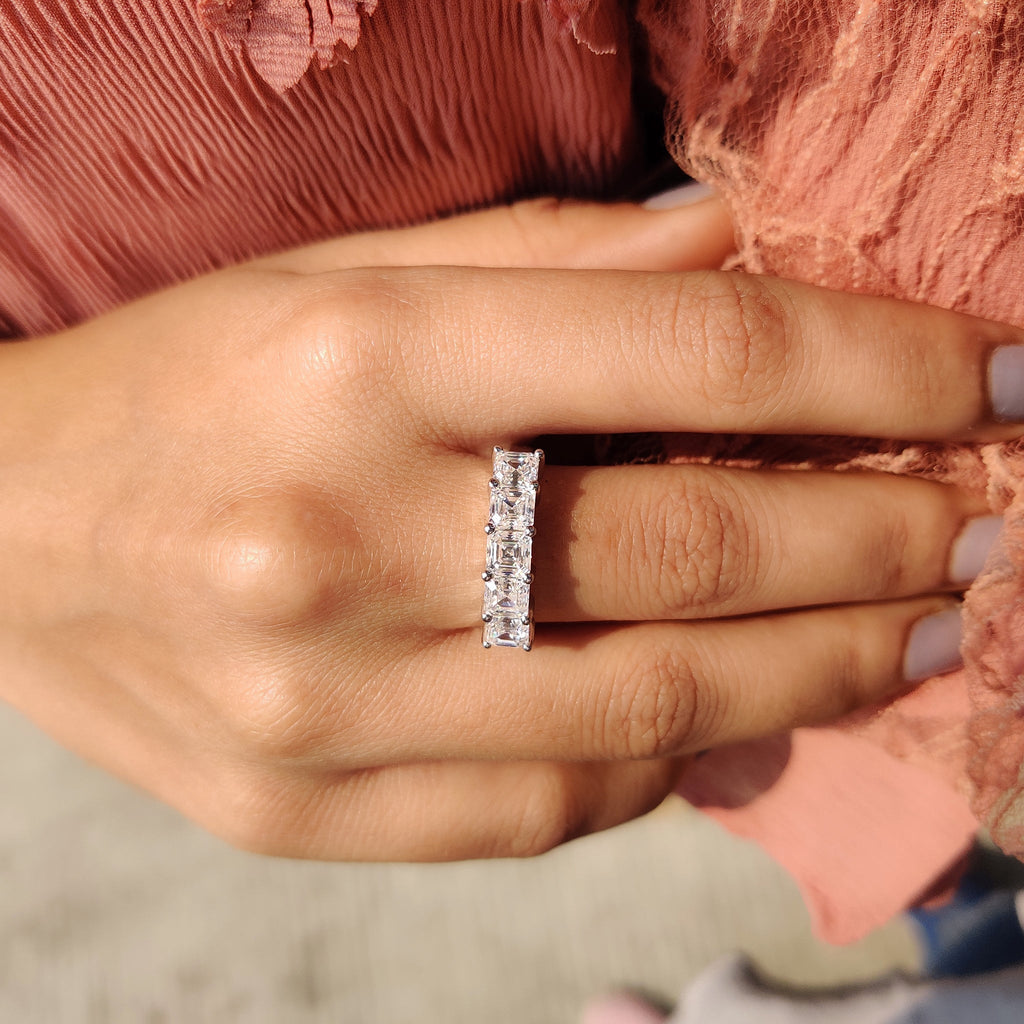 Asscher Cut 5 Stone Wedding Band