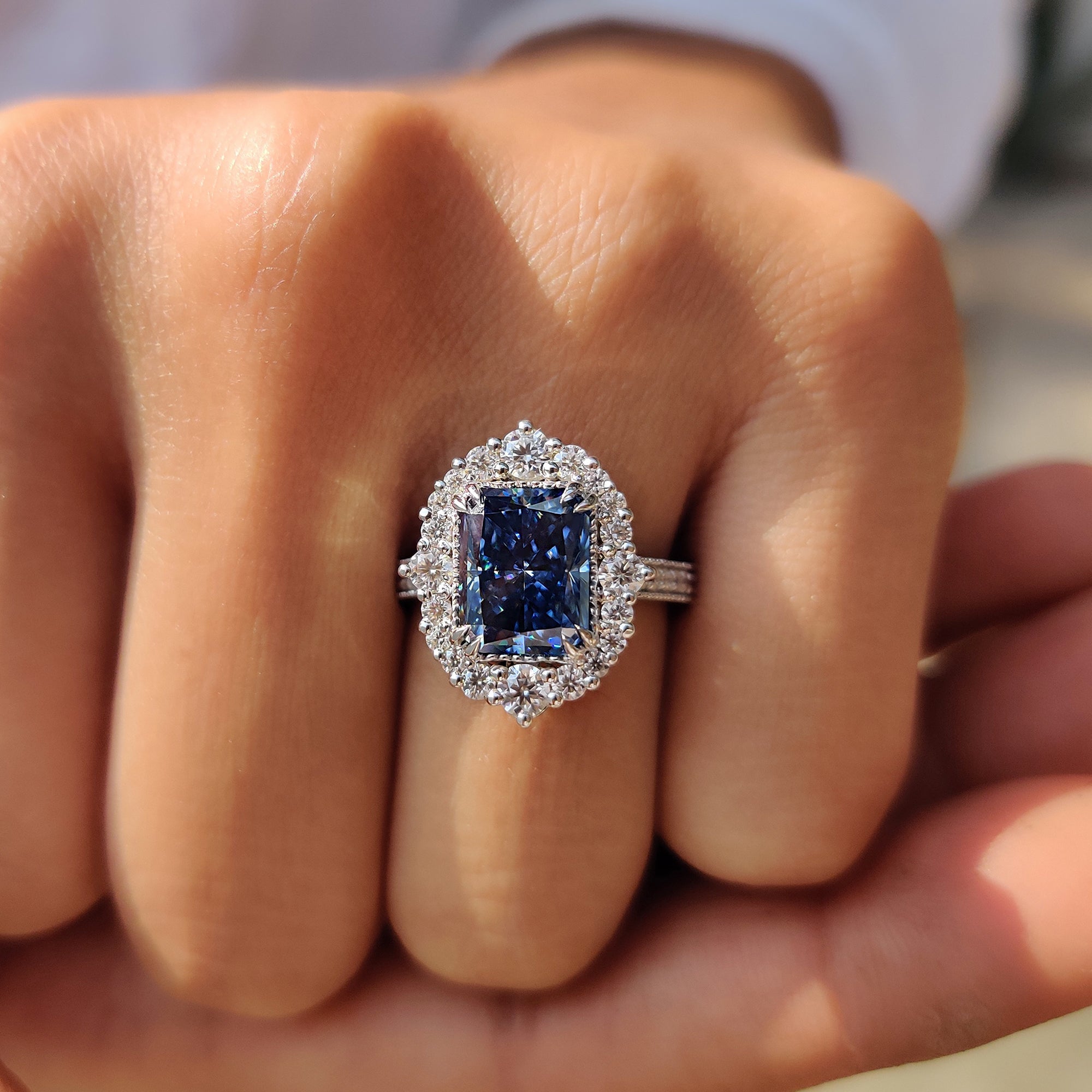 Radiant Halo Engagement Ring With Cathedral Setting Secondary image