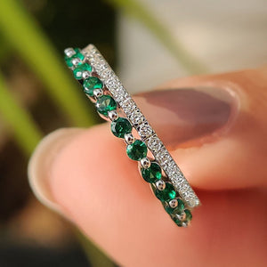 Emerald Wedding Band In Double Row Style