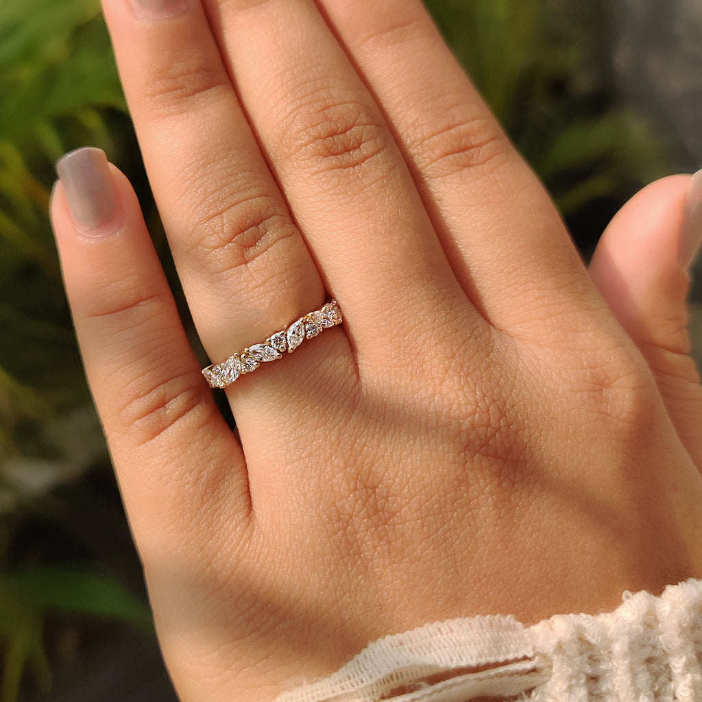 Half Eternity Style Marquise And Round Wedding Band