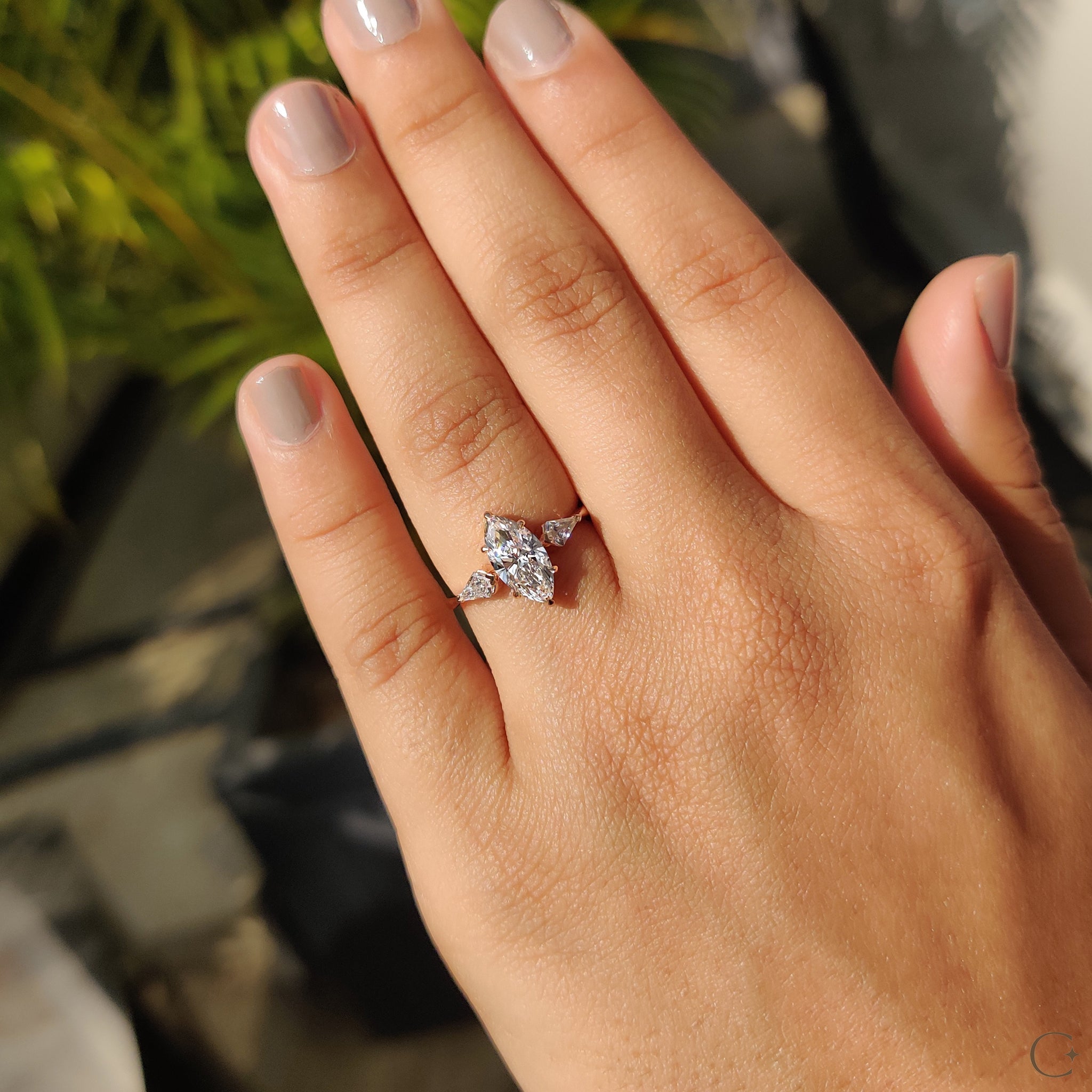 3 Stone Engagement Ring With Marquise And Kite Cut Secondary image