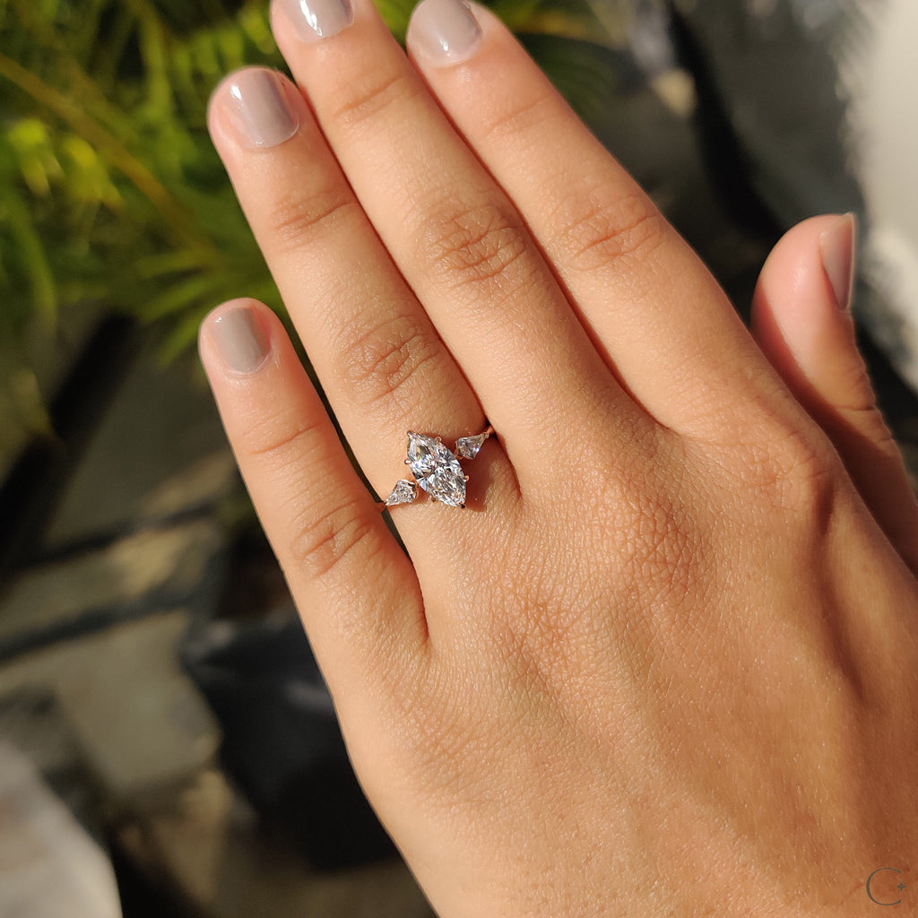 3 Stone Engagement Ring With Marquise And Kite Cut