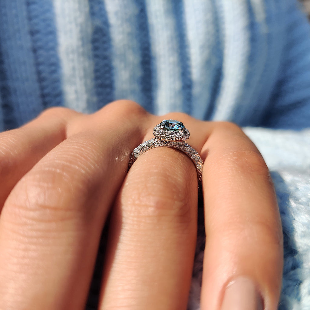 Twisted Pave And Halo Set Round Cut Ring