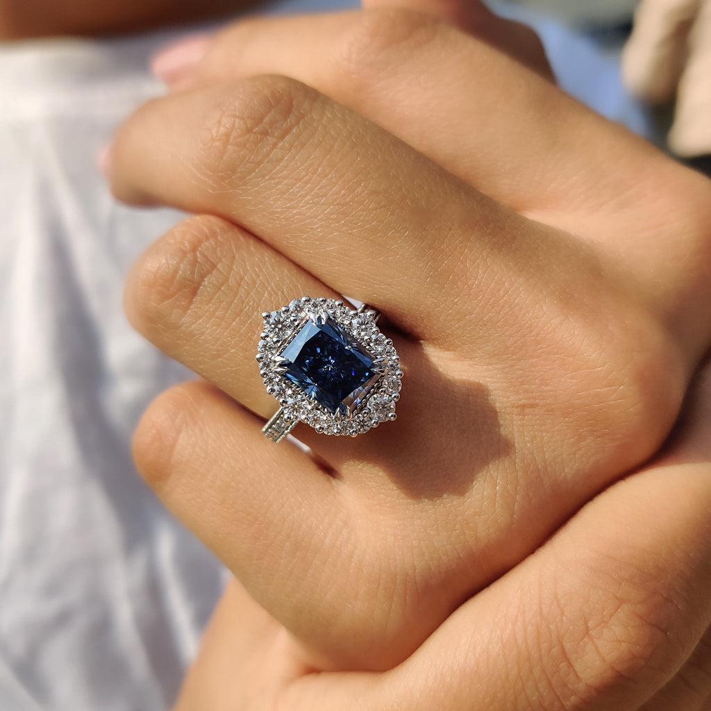 Radiant Halo Engagement Ring With Cathedral Setting