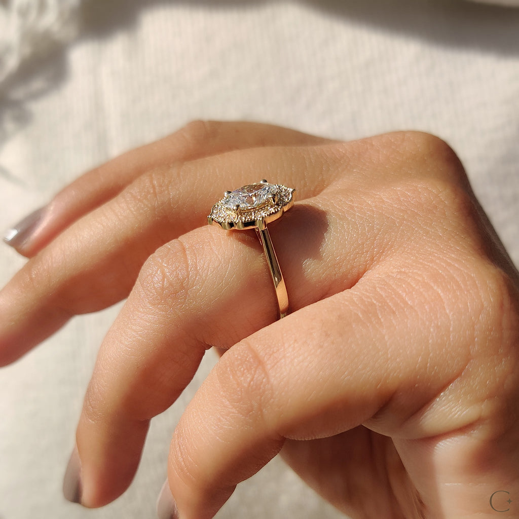 Oval Shaped Engagement Ring In Halo Milgrain Style