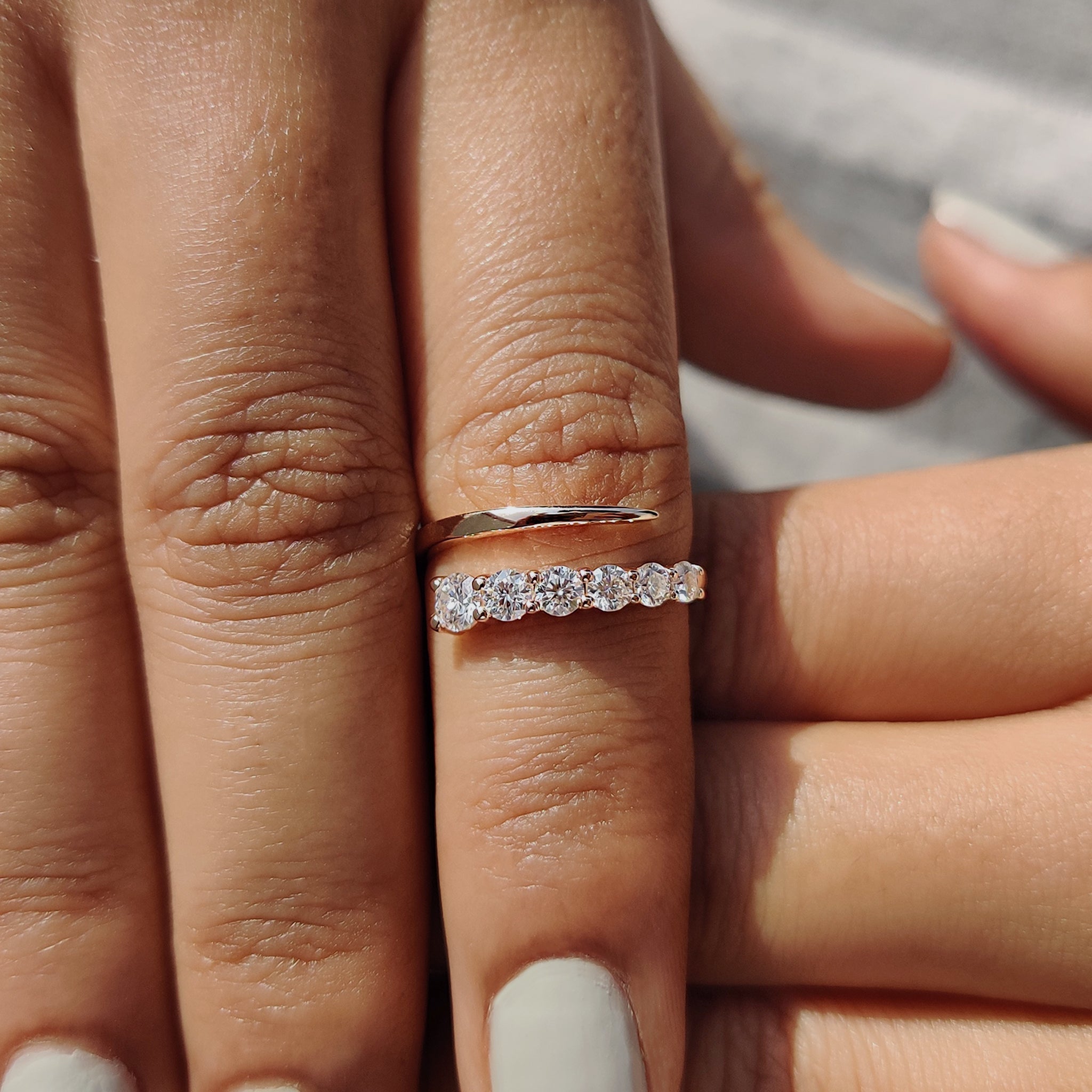Open Moissanite Wedding Band In Round Cut Moissanite