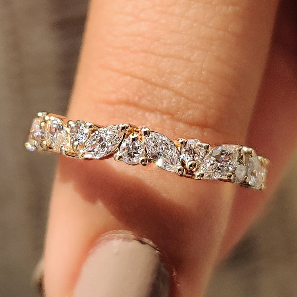 Half Eternity Style Marquise And Round Wedding Band