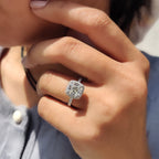 Cushion Cut Halo Engagement Ring in a Pave Band Style