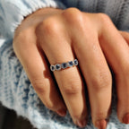 Royal Dark Blue Stone French Cut Half Eternity Wedding Band