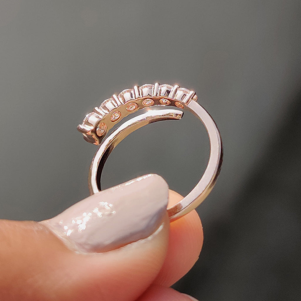 Open Moissanite Wedding Band In Round Cut Moissanite
