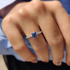 Radiant Cut Blue Moissanite Ring In Pave Setting