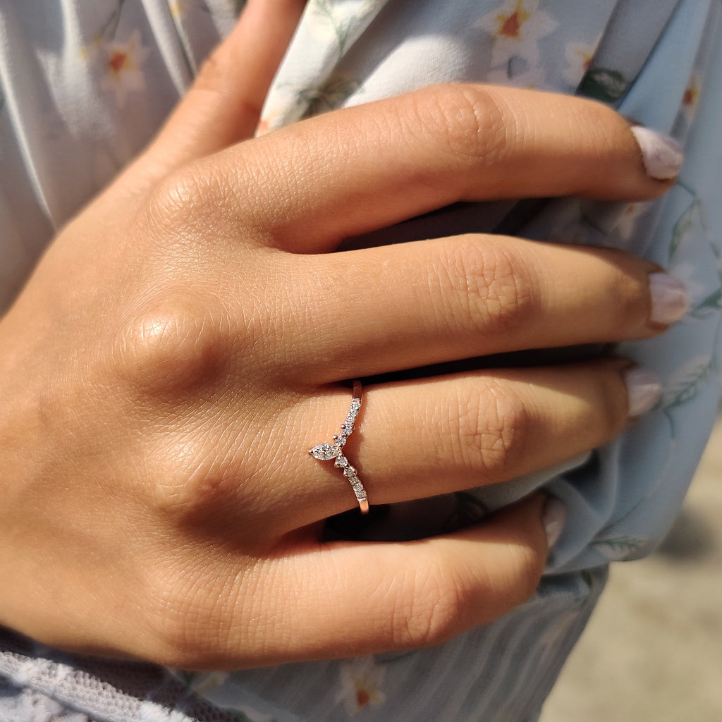 Chevron Wedding Band In Marquise Cut Moissanite