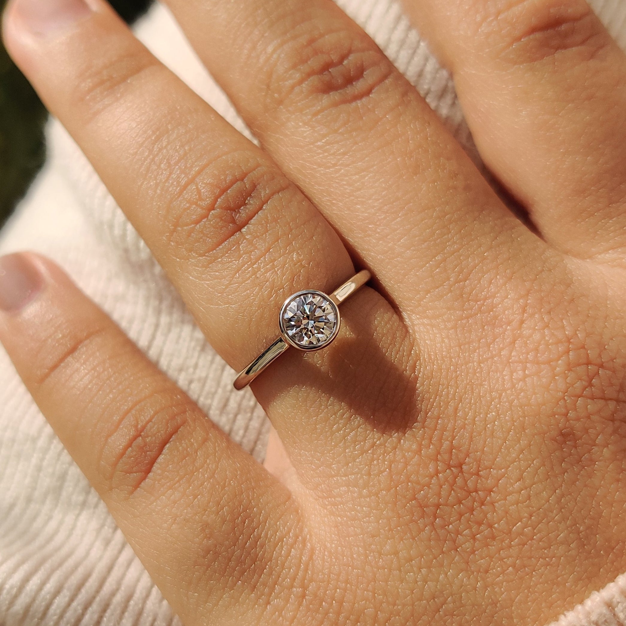 Bezel Set Round Diamond Ring in White Gold Main image