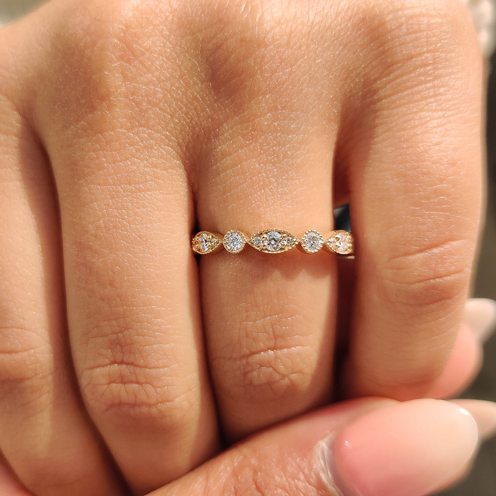 Yellow Gold Milgrain Diamond Wedding Band