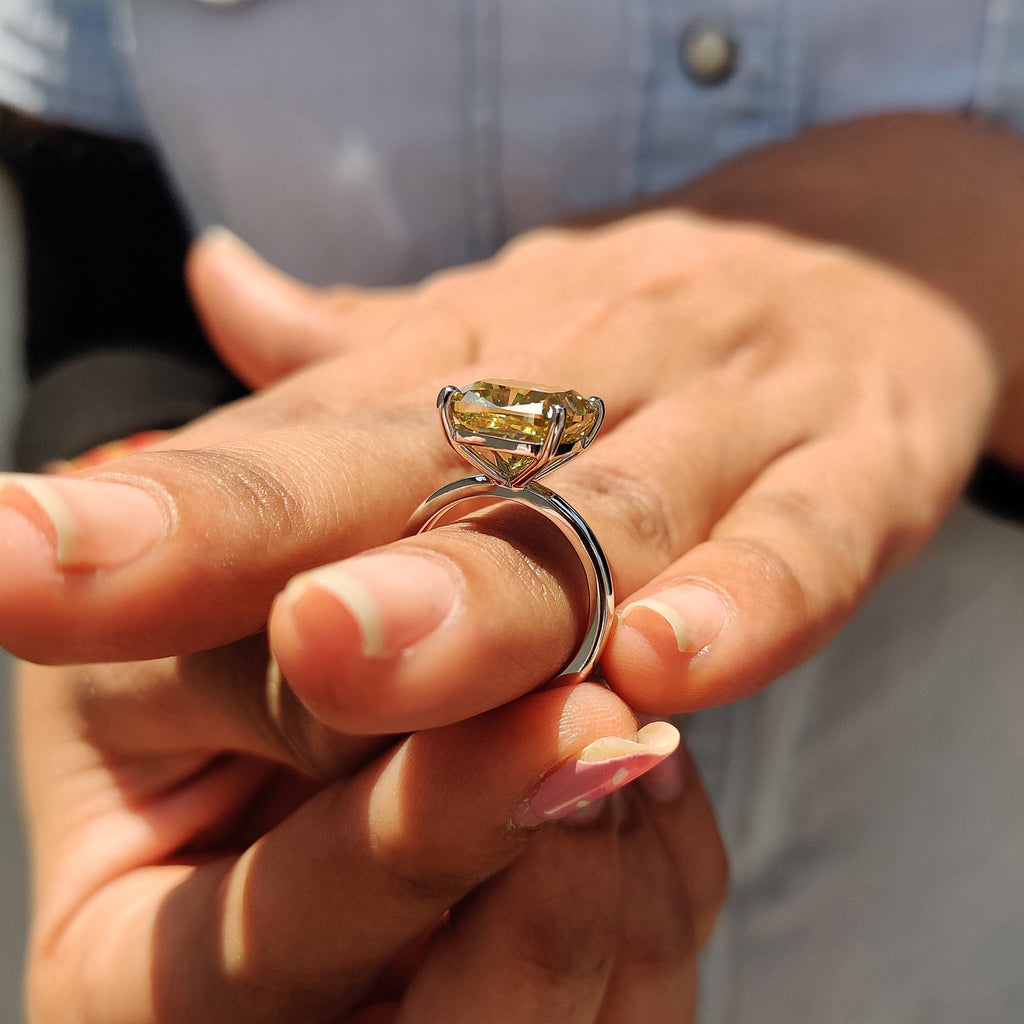 Canary Yellow Cushion Cut Solitaire Ring In Round Prong Setting