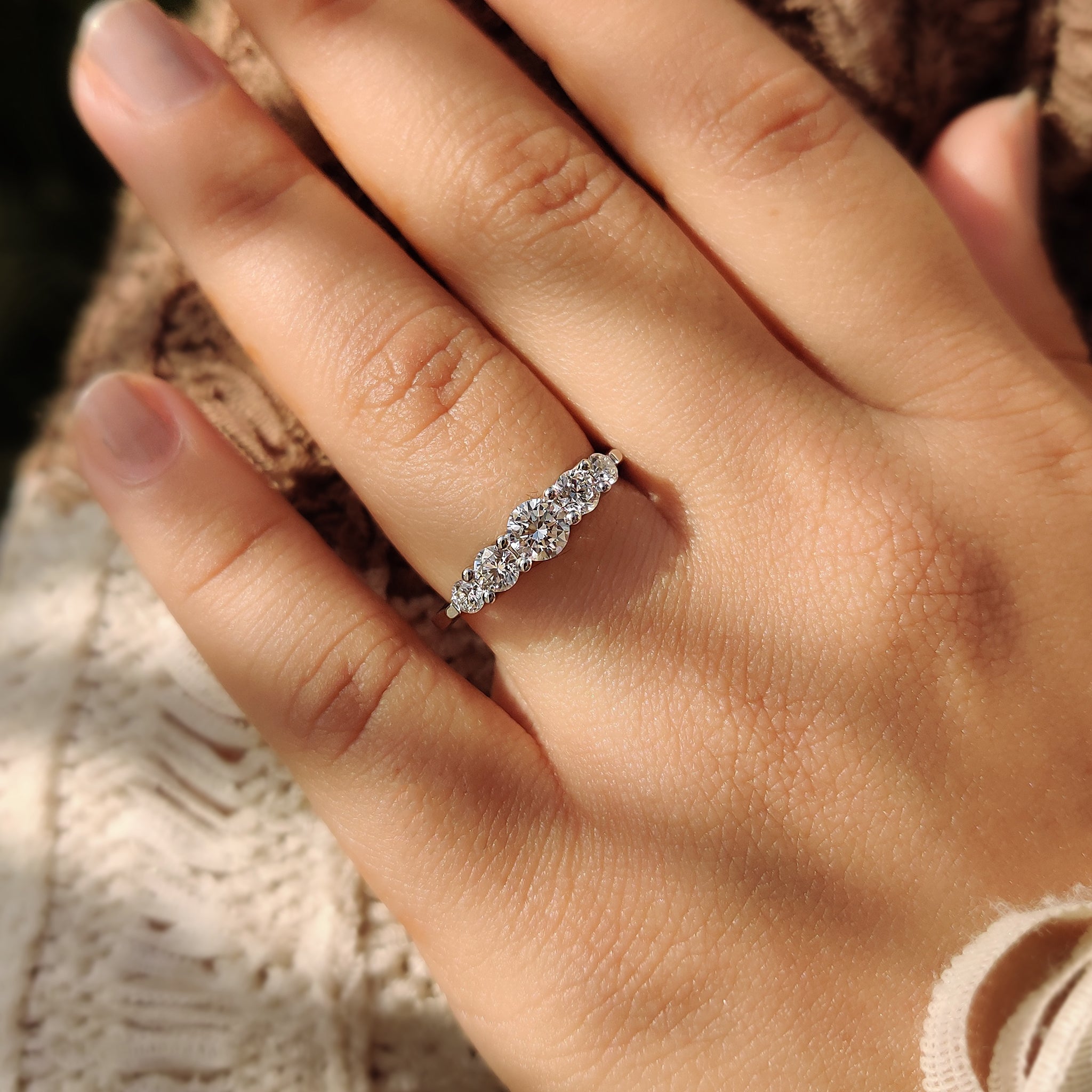 5 Stone Wedding Band With Round Cut Diamond