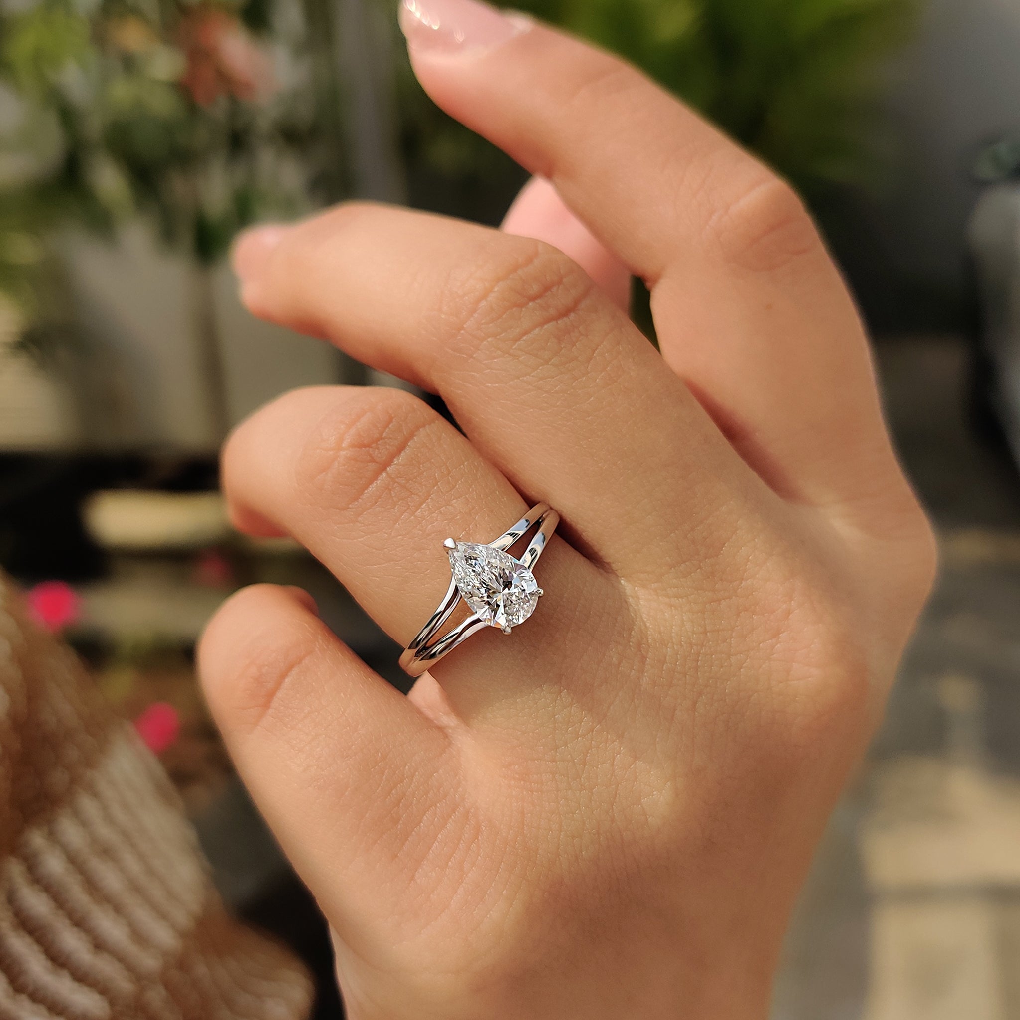 Split Shank Engagement Ring with Pear Diamond