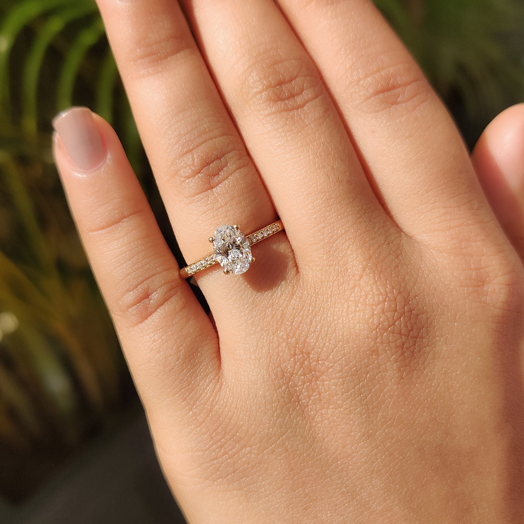 Oval Pave Engagement Ring In Yellow Gold