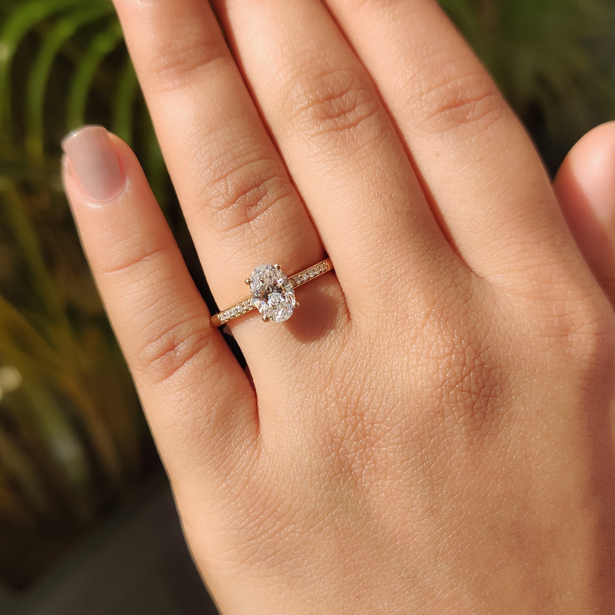 Oval Pave Engagement Ring In Yellow Gold