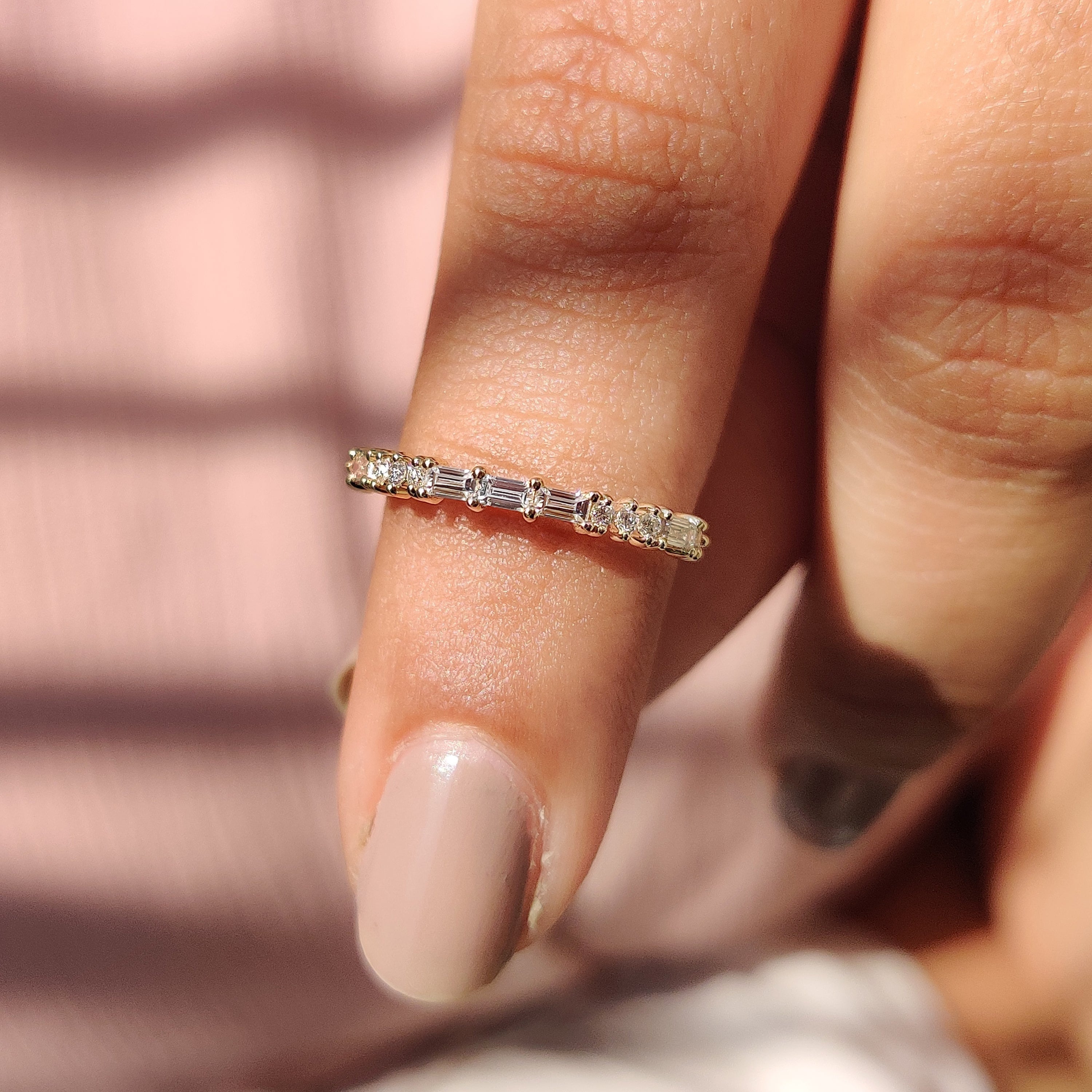 Yellow Gold Baguette And Round Diamond Band Secondary image