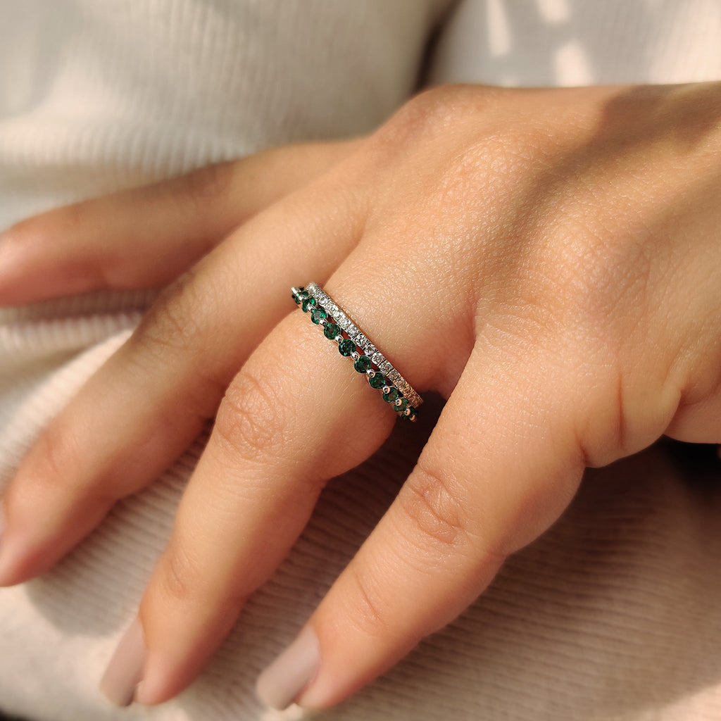 Emerald Wedding Band In Double Row Style