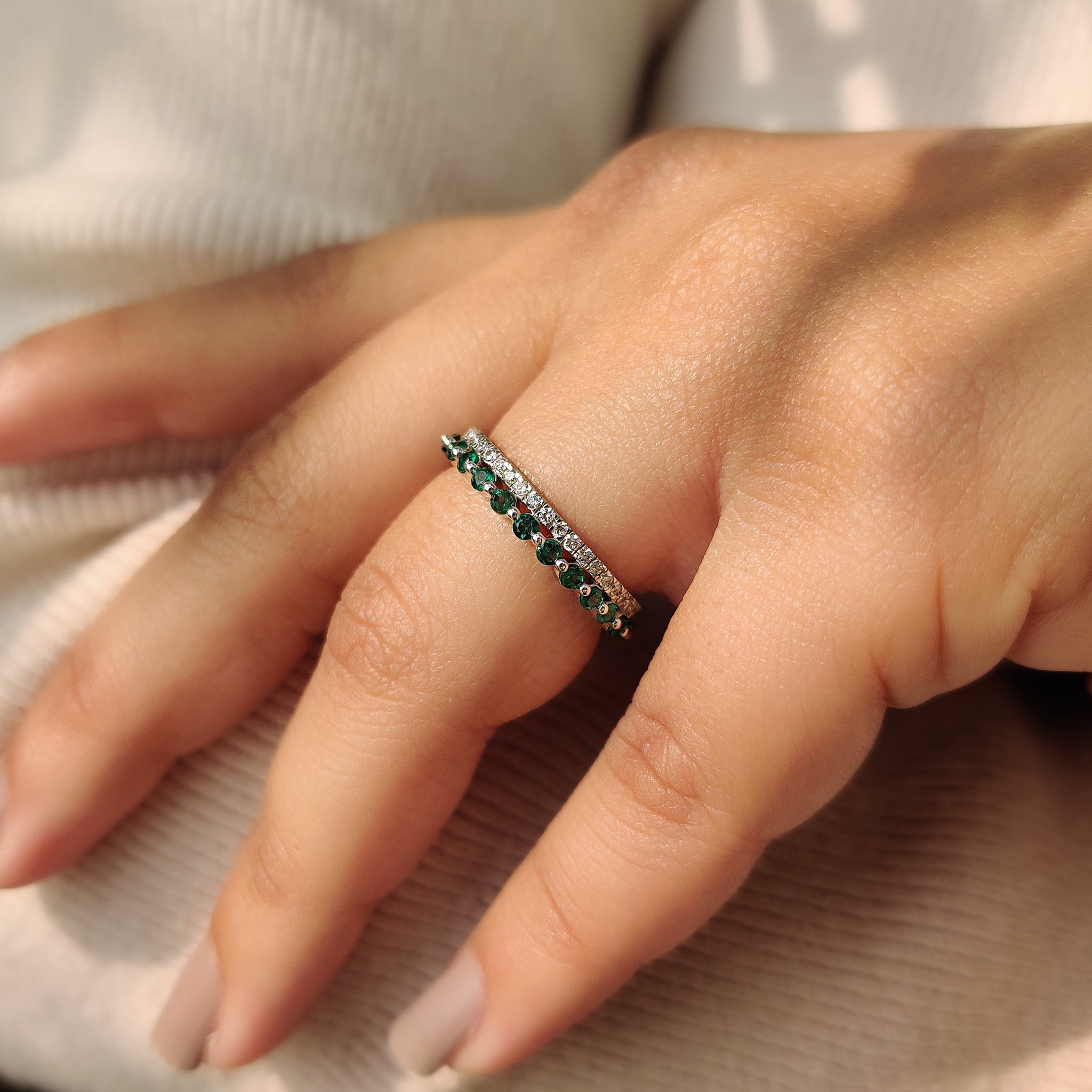 Emerald Wedding Band In Double Row Style