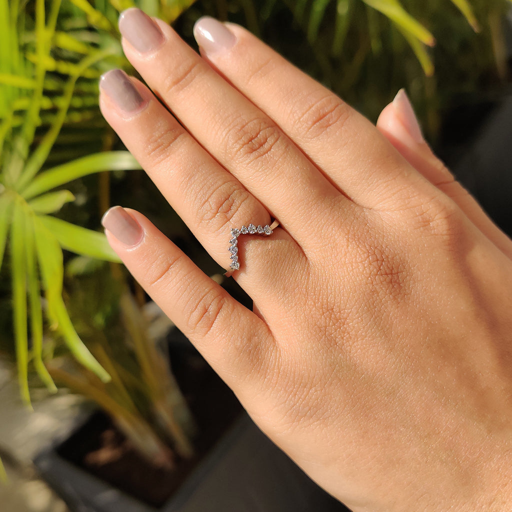 V Shaped Wedding Band With Round Cut