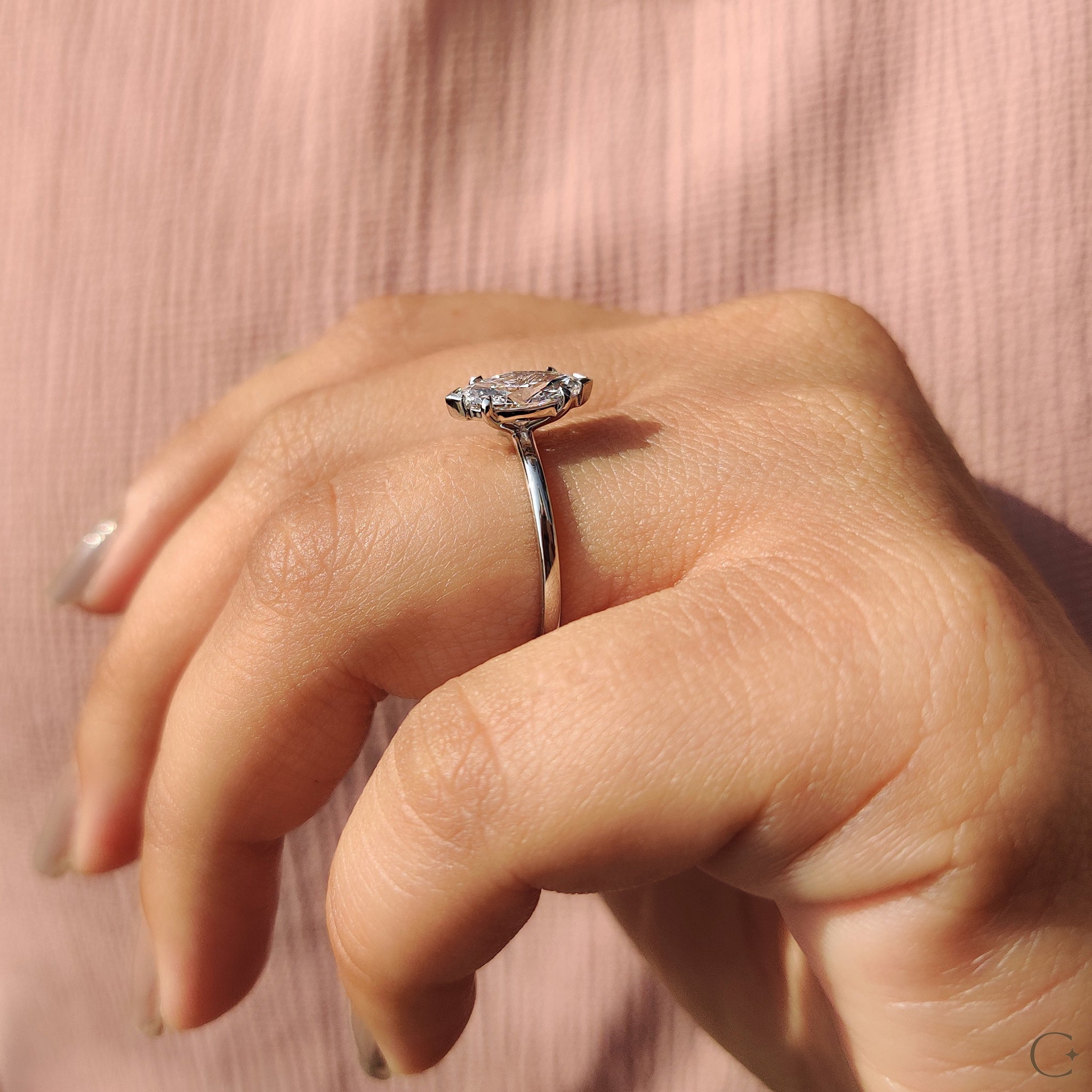 Marquise Cut Diamond Ring In Solitaire Setting Secondary image