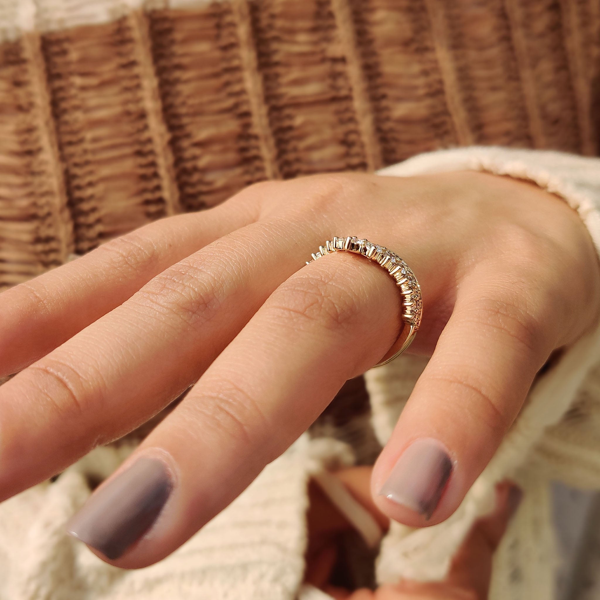 Chevron wedding band With Round Cut Pave Style