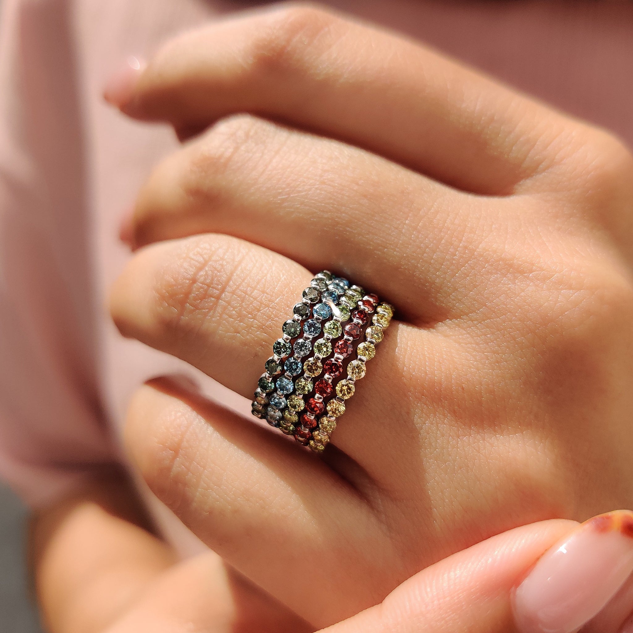Stackable Wedding Bands In Colored Diamonds Secondary image