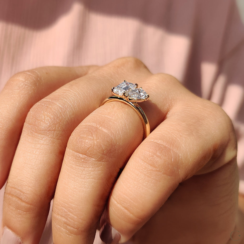 Emerald And Pear Engagement Ring In Toi Et Moi Style