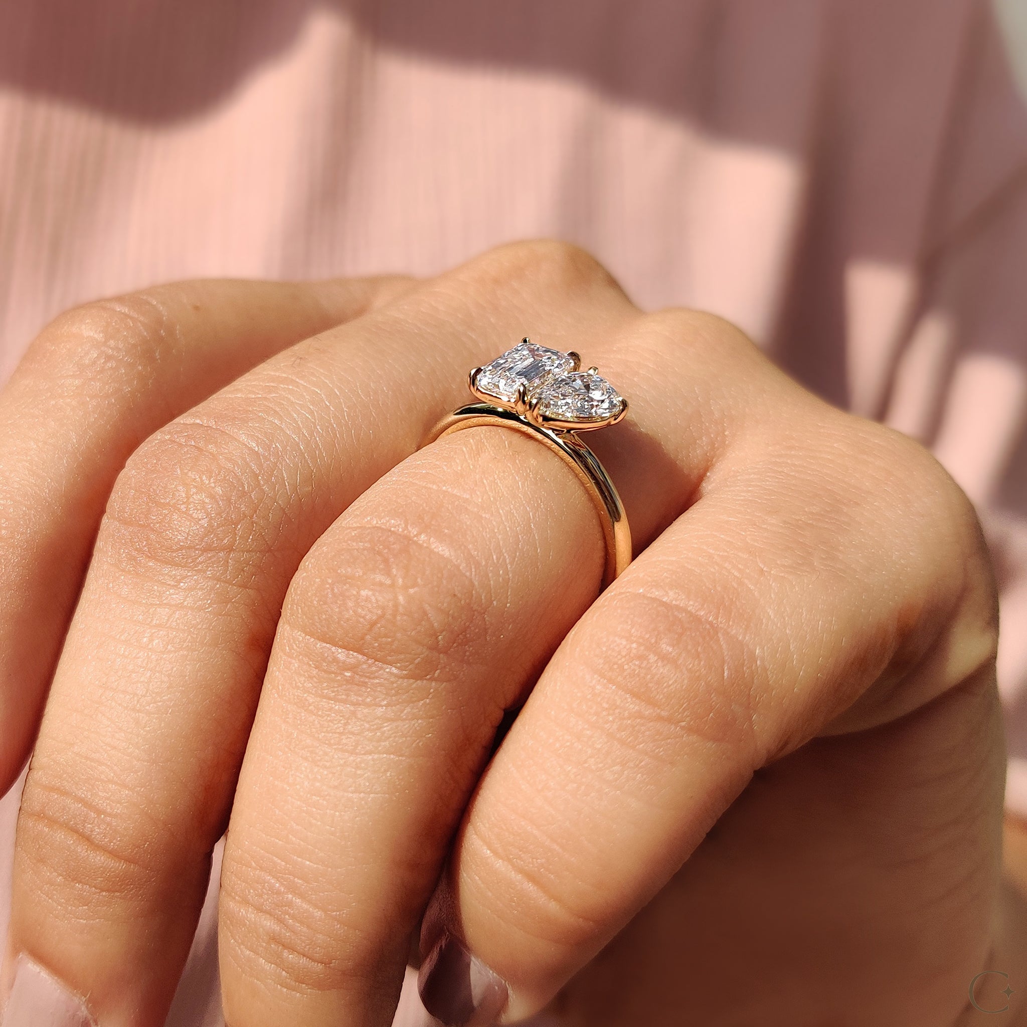 Emerald And Pear Engagement Ring In Toi Et Moi Style