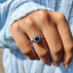 Tapered Shank Black Round Cut Ring