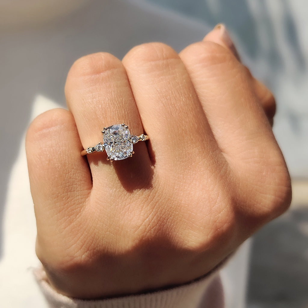 Elongated Cushion Cut Engagement Ring in Double Prong Setting