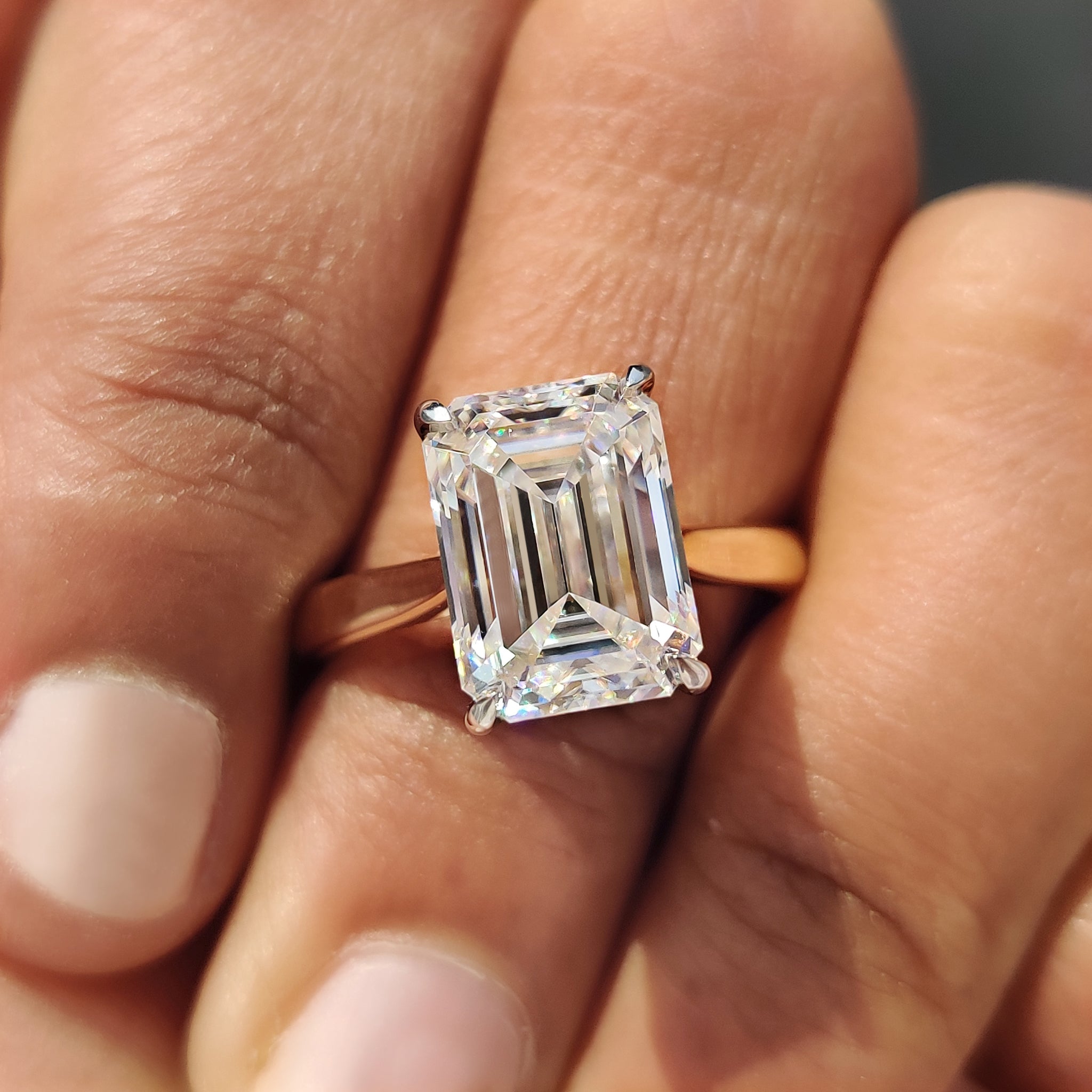 Cathedral Emerald Cut Ring With Tapered Shank Band