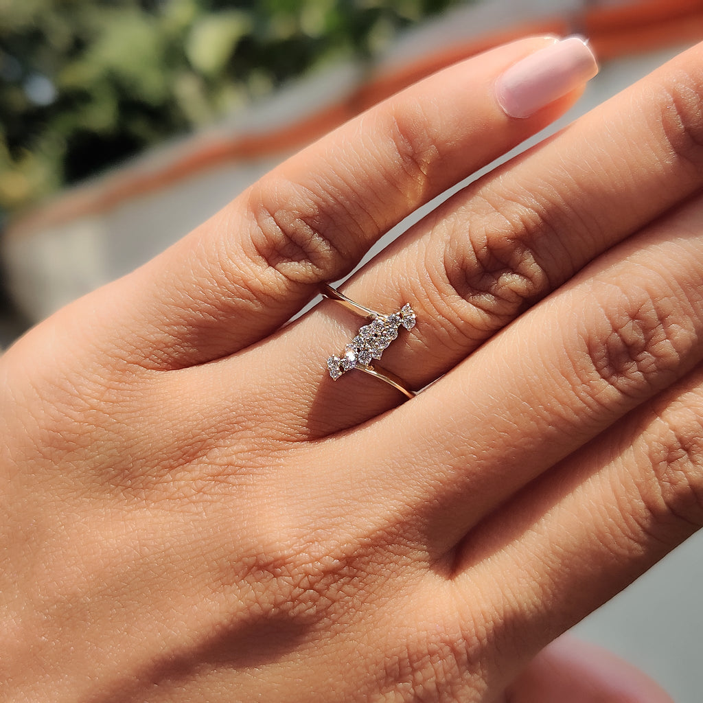 Round Cut Unique engagement ring in Cluster style