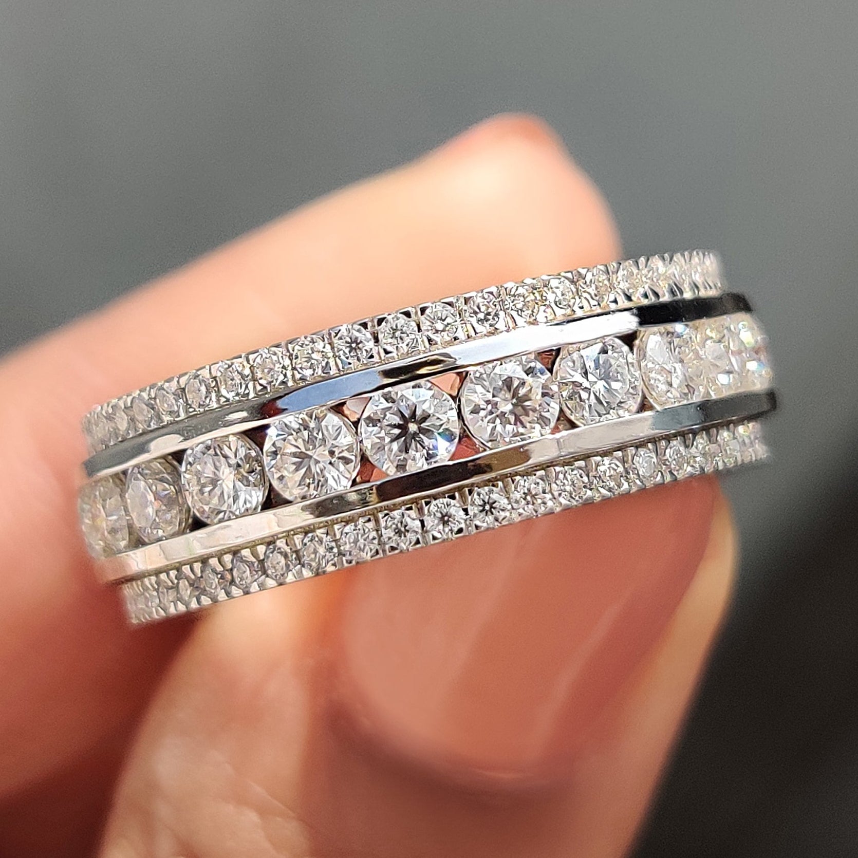 Three Row Pave Band With Clean Channel Set Style Main image