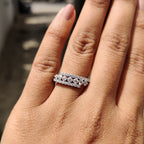 Round Cut Three Row Pave Wedding Band