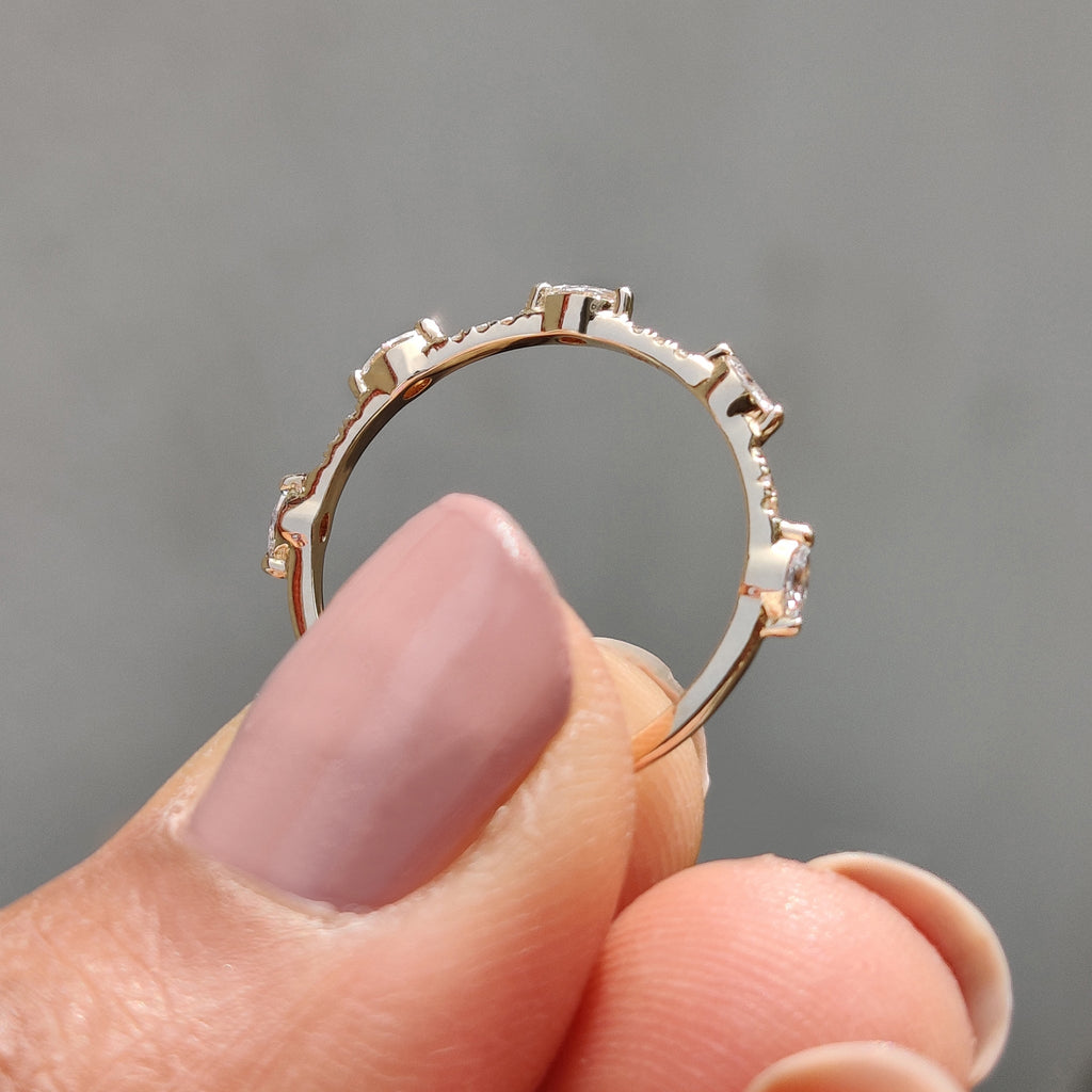 Marquise And Round Diamond Wedding Band In Half Eternity