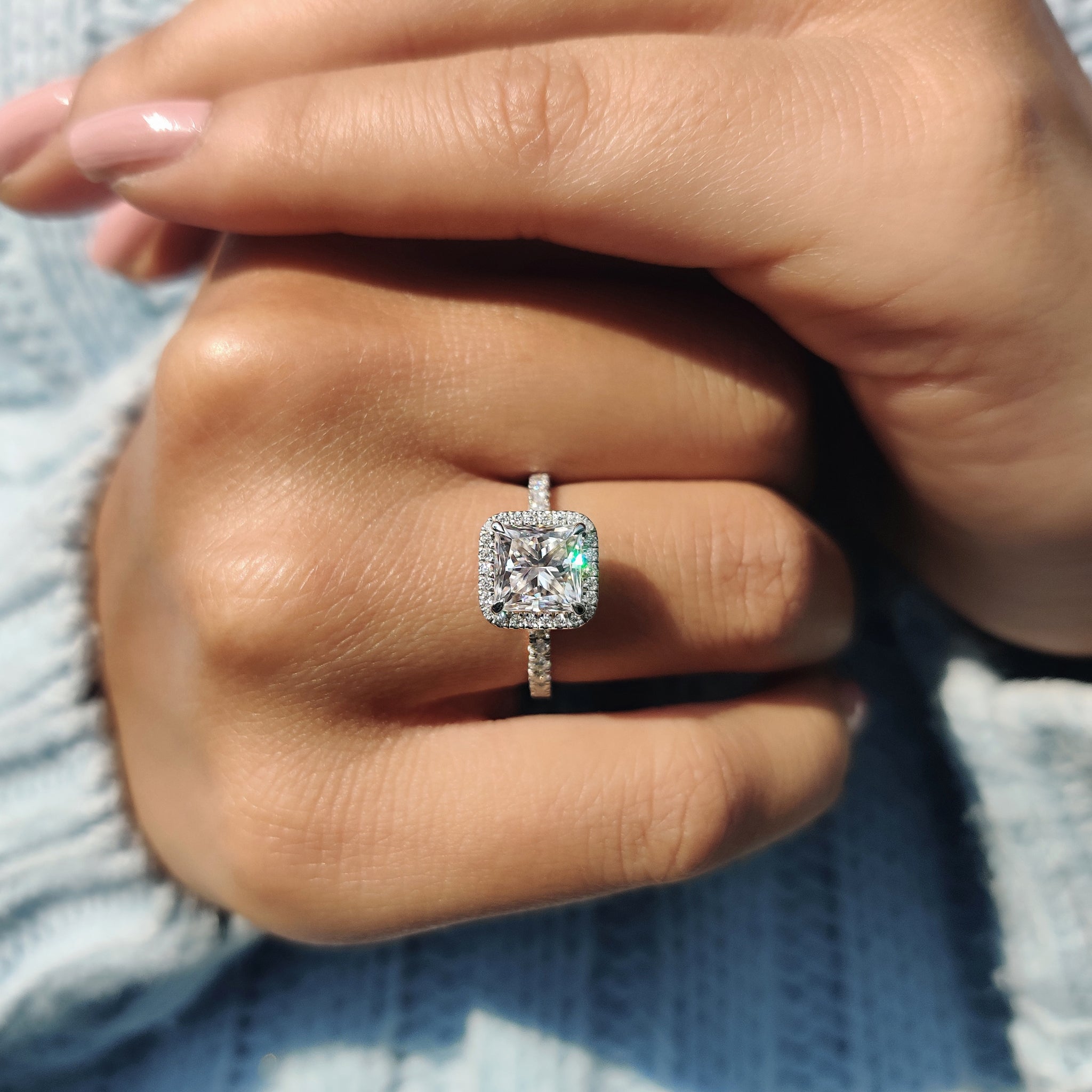 Princess Cut Moissanite Ring in classic pave setting Secondary image