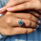 Cyan Blue Moissanite Round Cut Ring