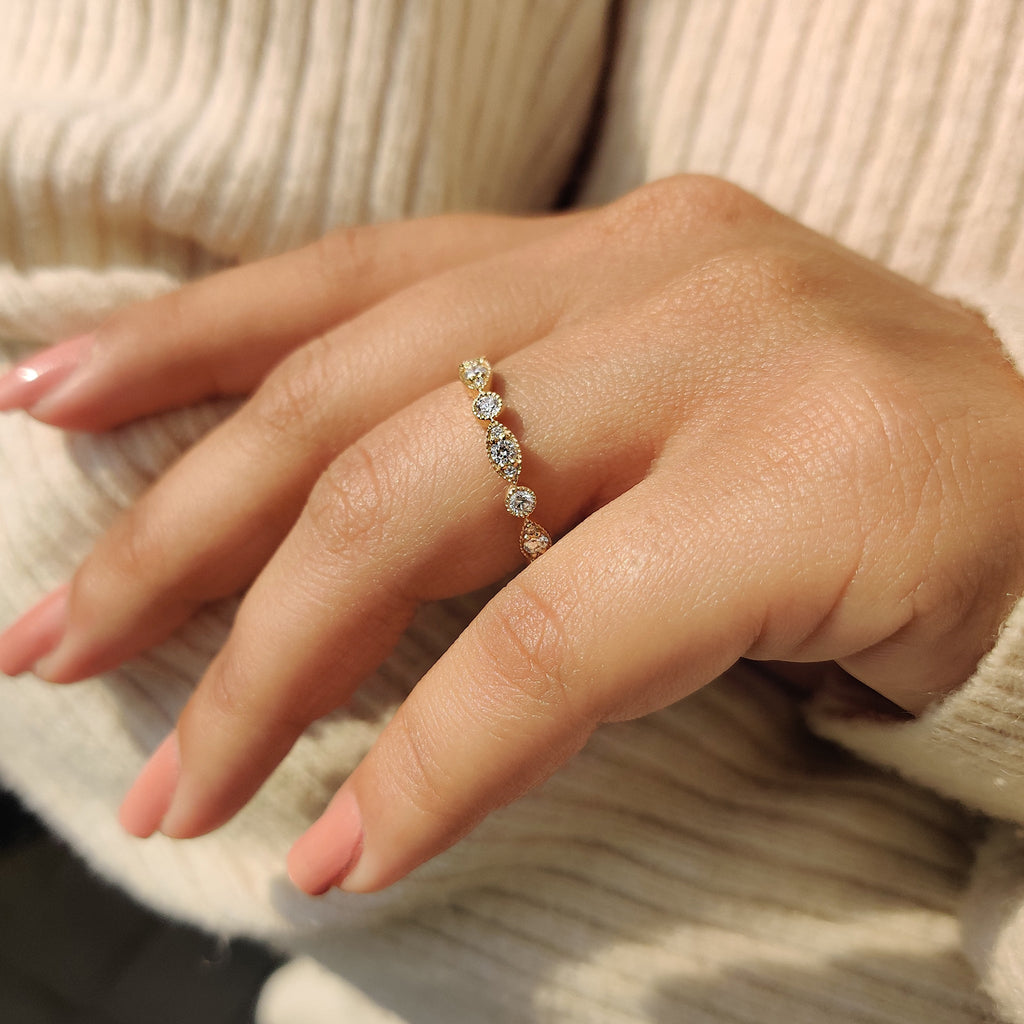 Yellow Gold Milgrain Diamond Wedding Band