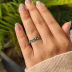 Marquise Cut Green Emerald Zig Zag Wedding Band