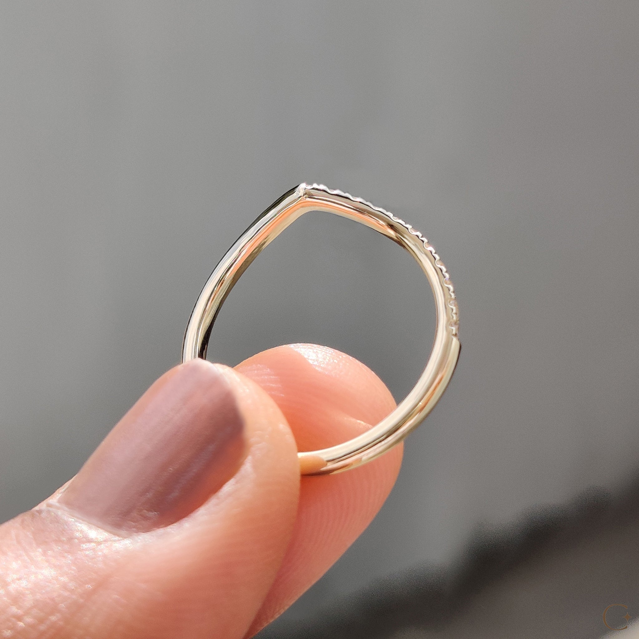 V Shaped Wedding Band with Classic Round Diamond