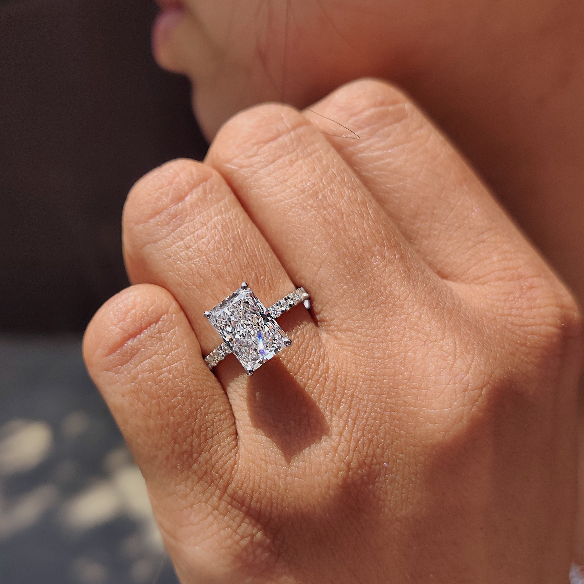Radiant Engagement Ring With Pave Diamonds