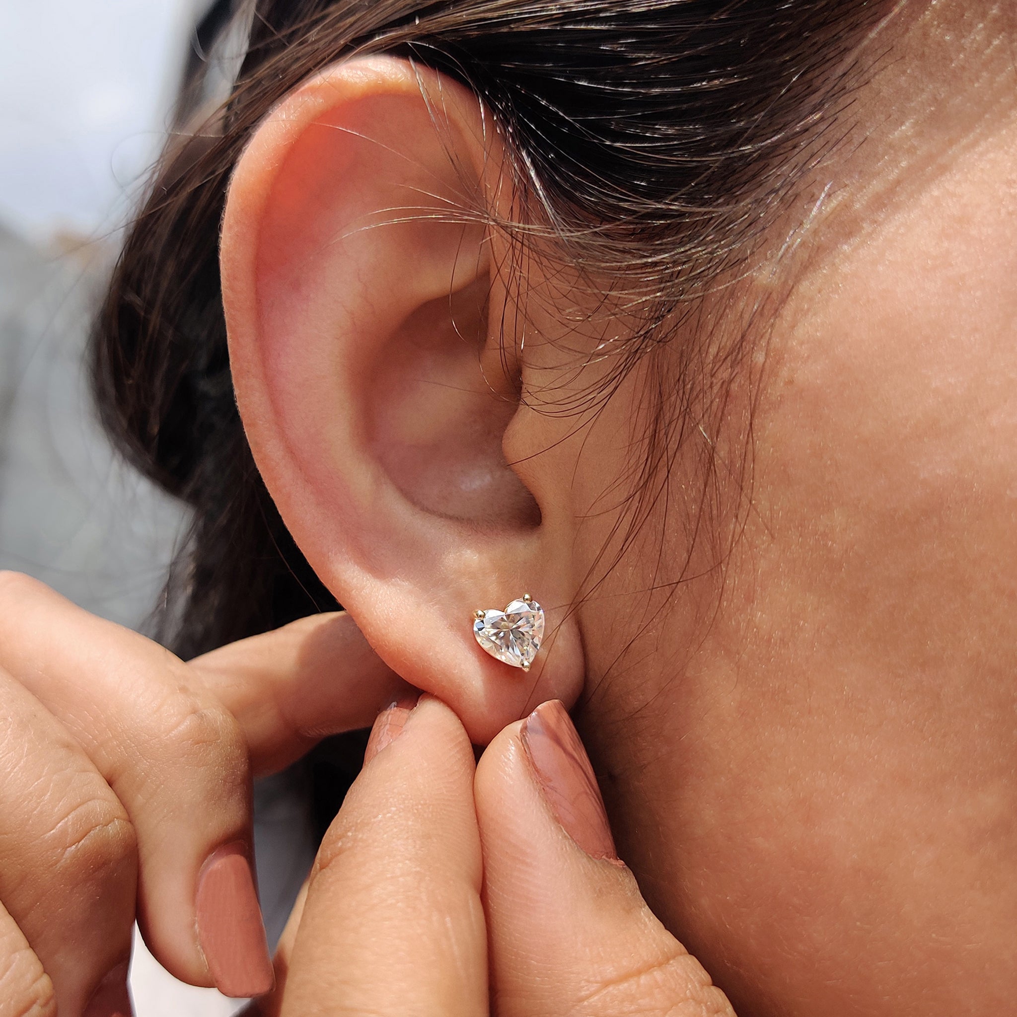 Heart Cut Moissanite Earrings Featuring Screw Back Secondary image