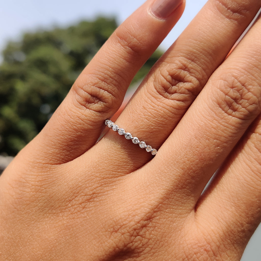 Round Cut Floating Bubble Wedding Band In Half Eternity Style