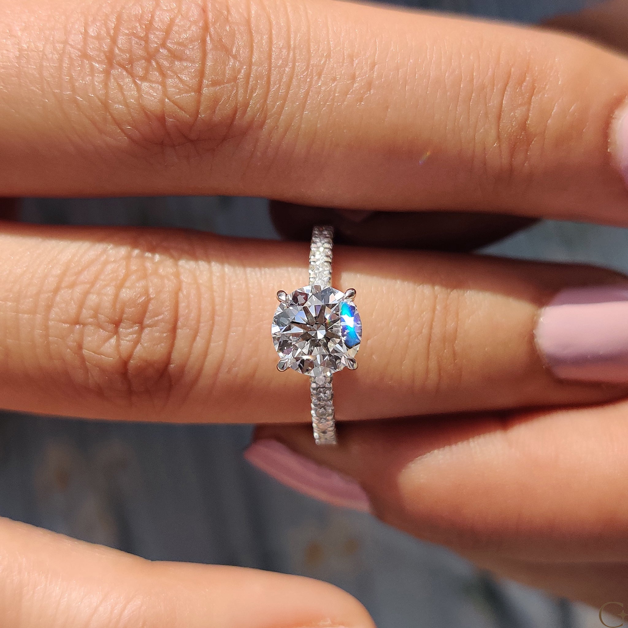 Round Cut Diamond Engagement Ring with Hidden Halo Design Secondary image